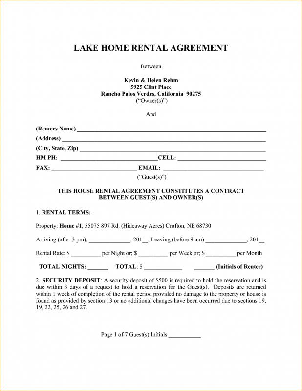 1 page rental agreement template business