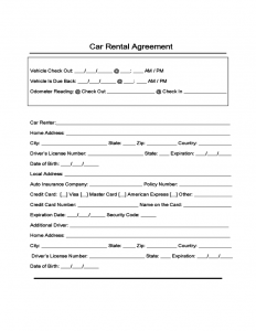 page rental agreement sample form for car rental and lease l