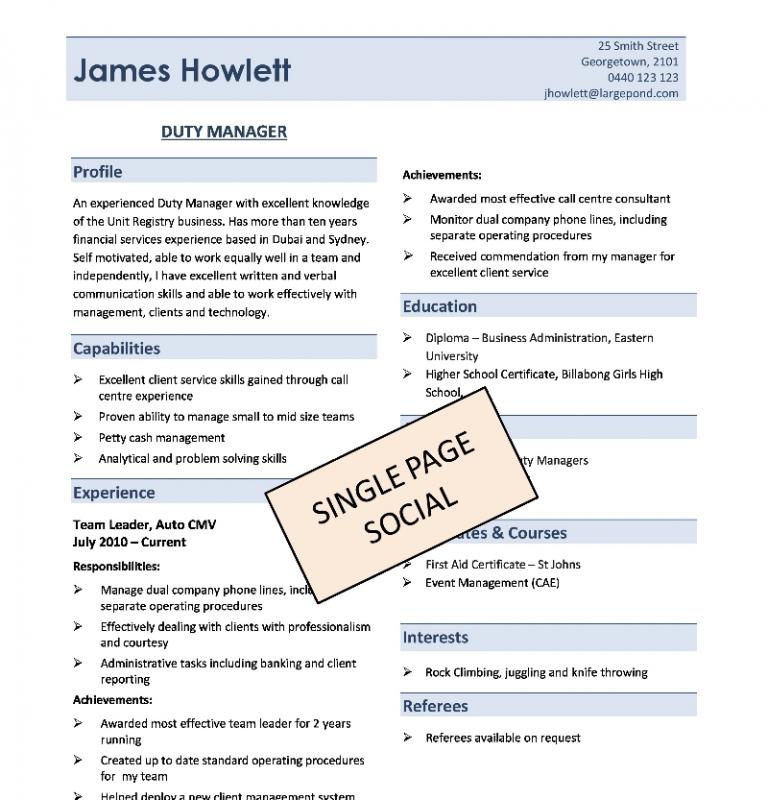 1 page resume template