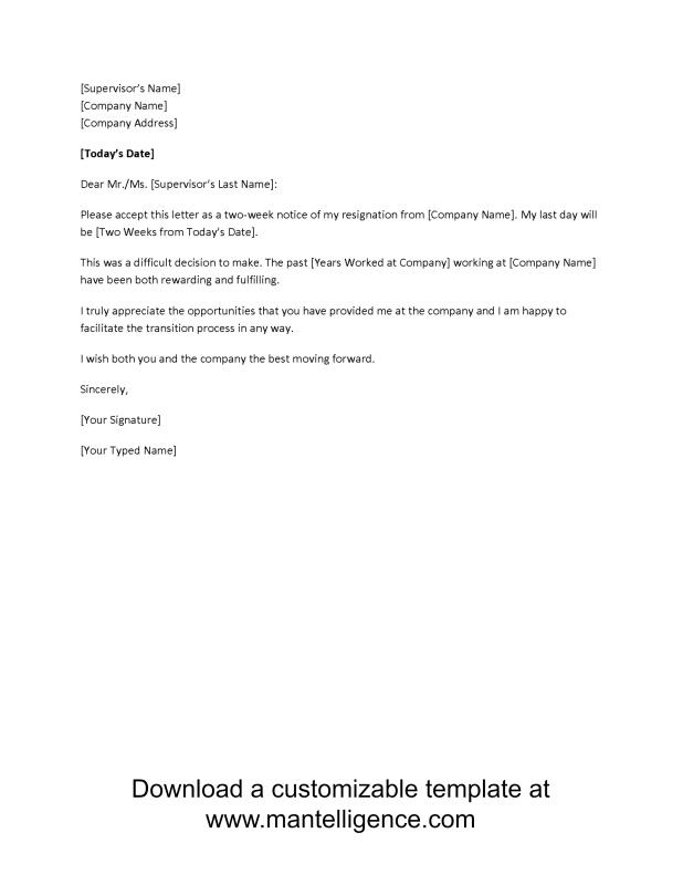 2 week notice letter template