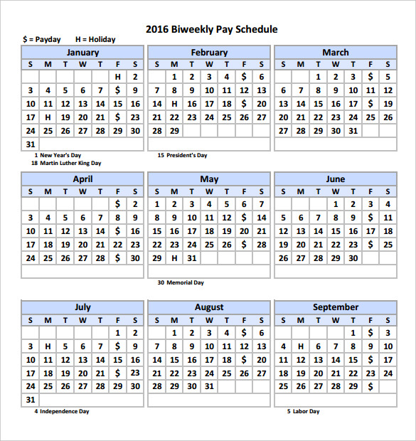 2016 Biweekly Payroll Calendar Template Business