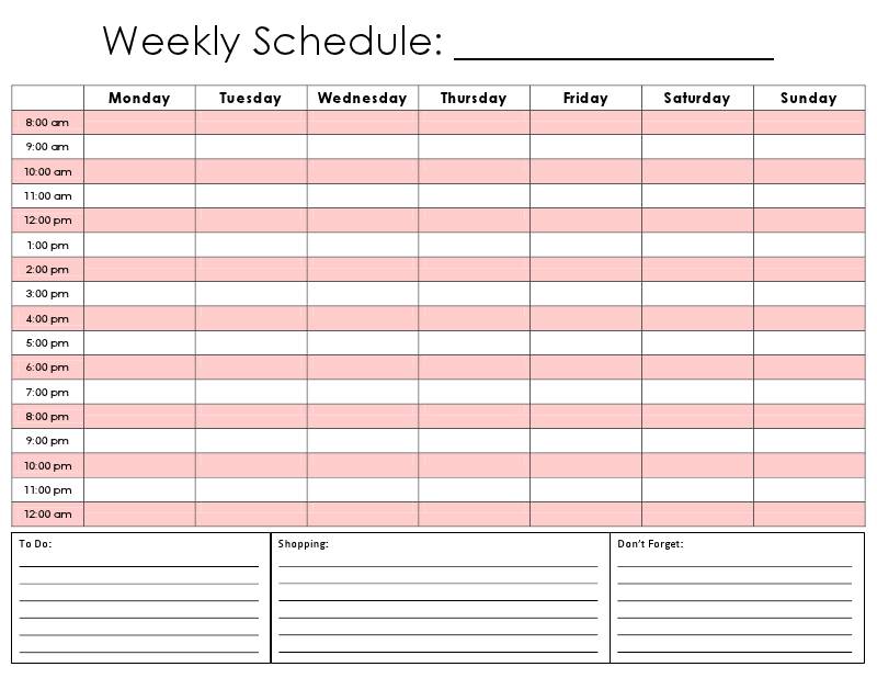 24 Hour Weekly Planner Printable Free