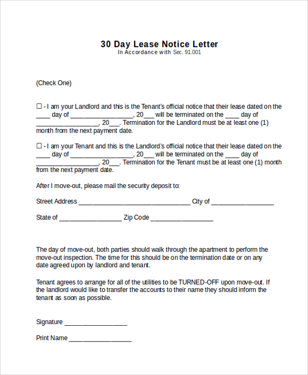 30 Day Notice Template Business