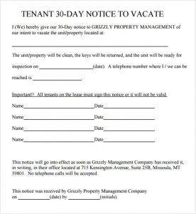 30 day notice tenant 30 day notice template