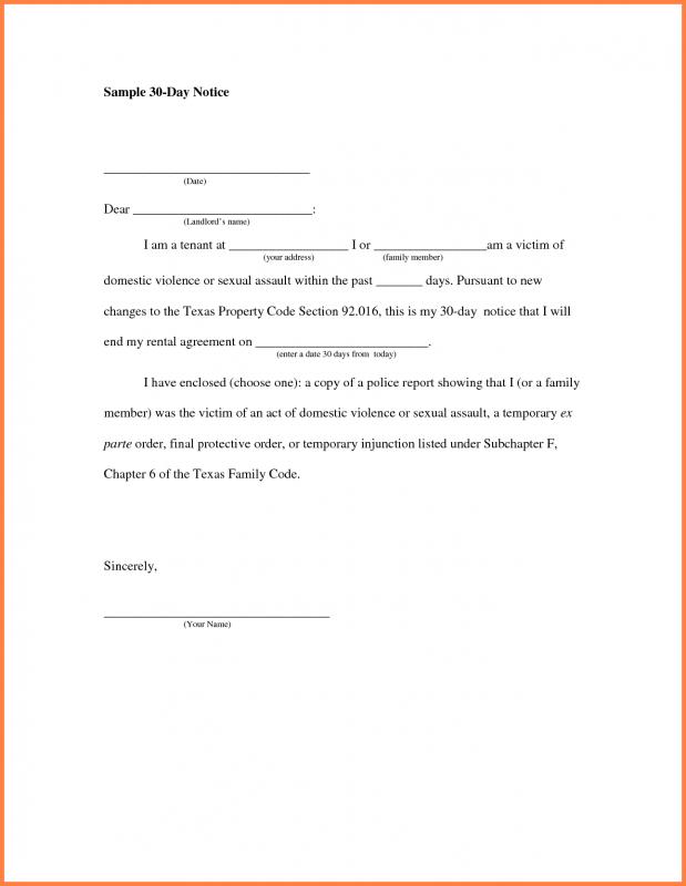 30 Day Notice To Landlord Template