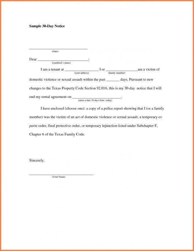 Printable 30 Day Notice To Landlord Template