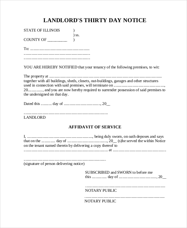 30 Day Notice To Landlord Pdf Template Business