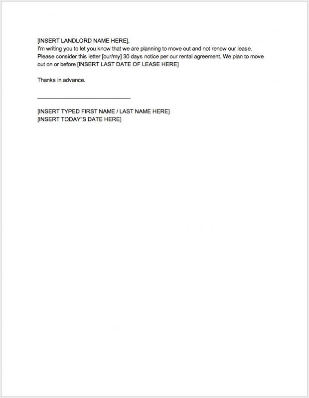 30 Day Notice To Landlord Template Template Business