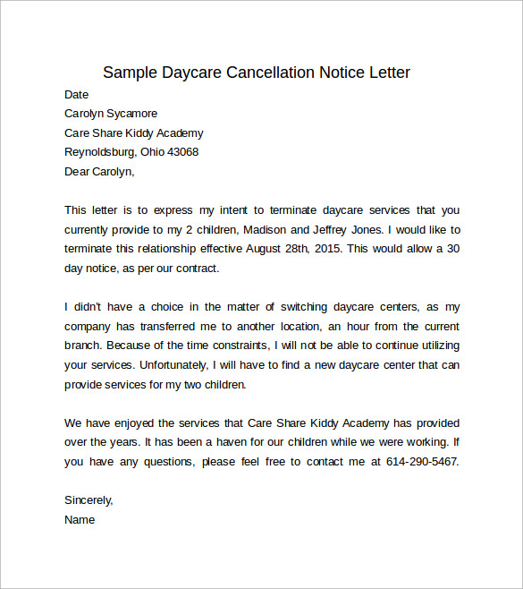 30 days notice letter