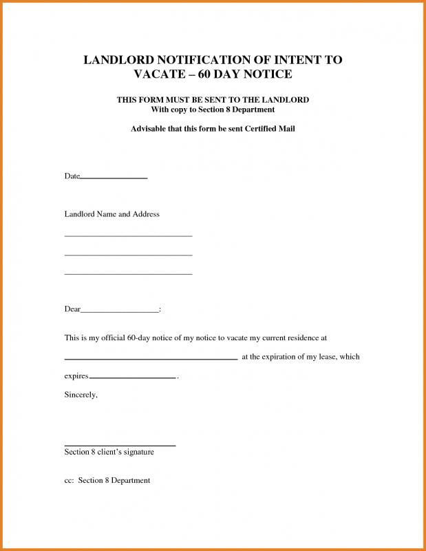 Free 60 Day Notice To Vacate Template Printable Templates