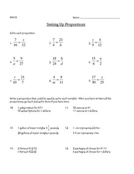 proportions worksheet problems grade math 7th solving algebra proportion setting worksheets key answer answers ratios printable solve basic ratio geometry
