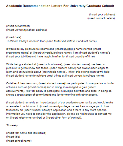 academic recommendation letter