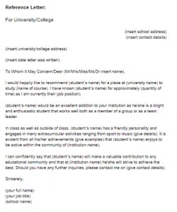 academic recommendation letter reference letter for student