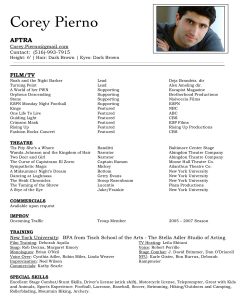 acting resume examples c pierno resume