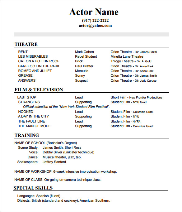 acting resume template