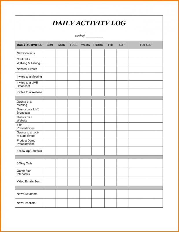 activity log template