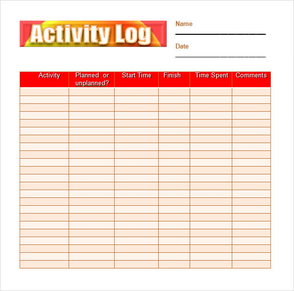 Activity Log Template Template Business