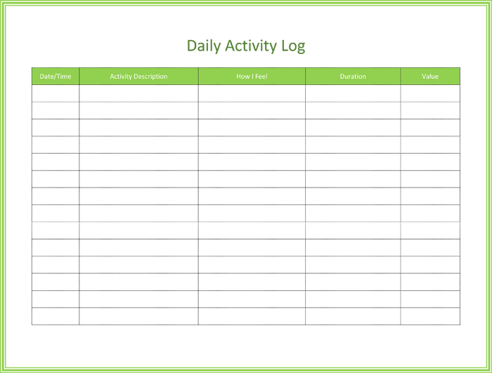 Activity Log Template Google Sheets