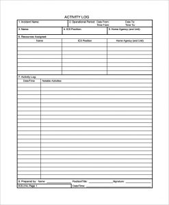 activity log template emergency preparedness activity log template