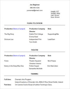 actors resume template beginner acting resume template