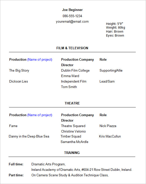 actors resume template