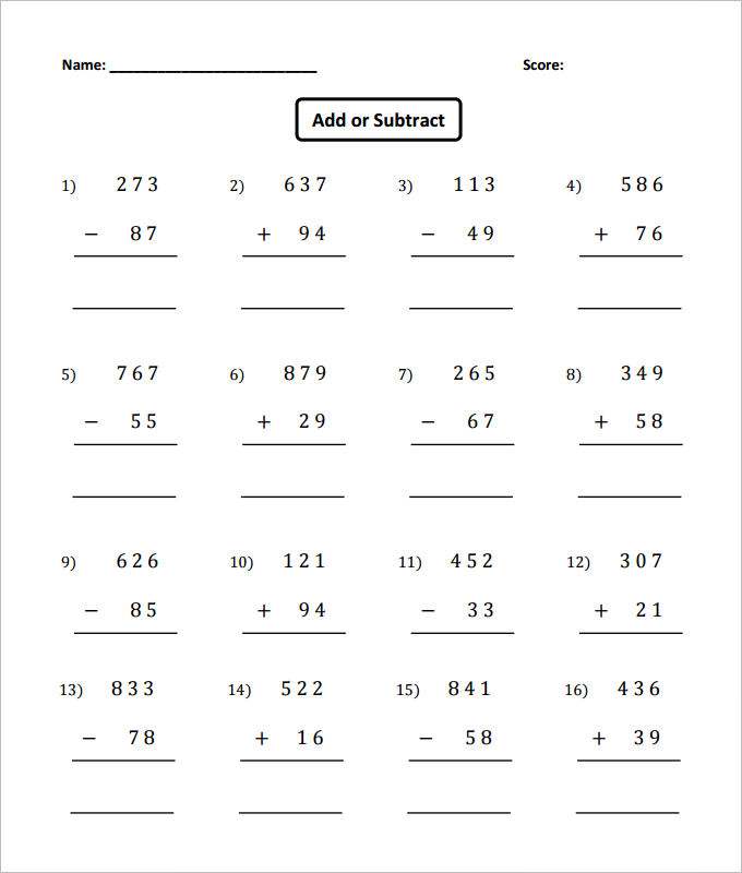Addition And Subtraction Worksheets  Template Business