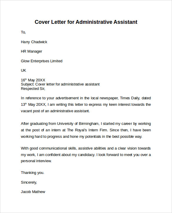 Admin Assistant Cover Letter | Template Business