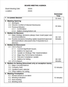 agenda template word board meeting agenda template word