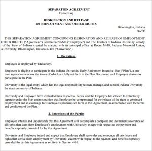 agreement letter between two parties employment separation agreement template