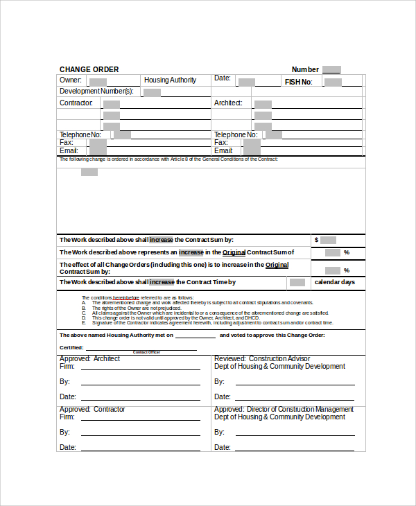 Aia Change Order Form Template