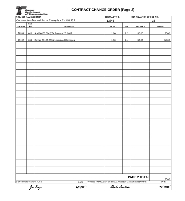 Aia Change Order Form Template Business