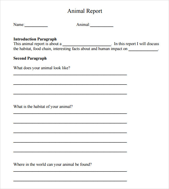 animal report template