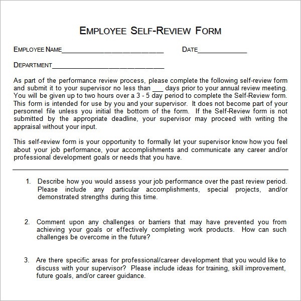 Annual Performance Review Employee Self Evaluation