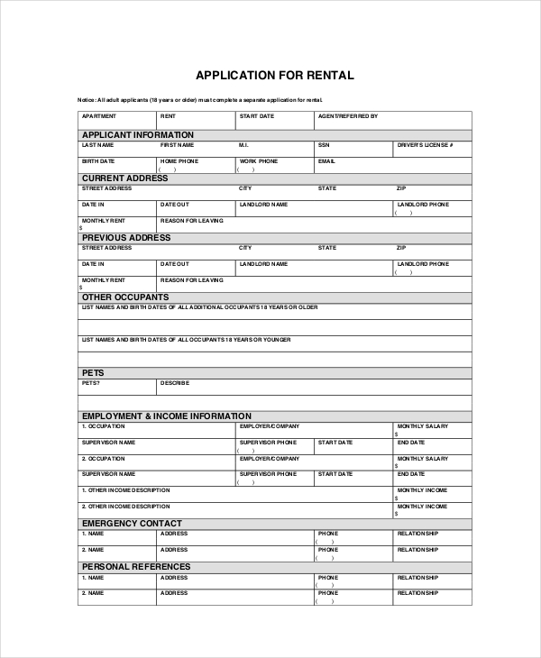 apartment application form