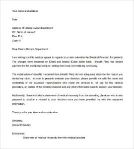 appeal letter format appeal letter template for medical necessity word format