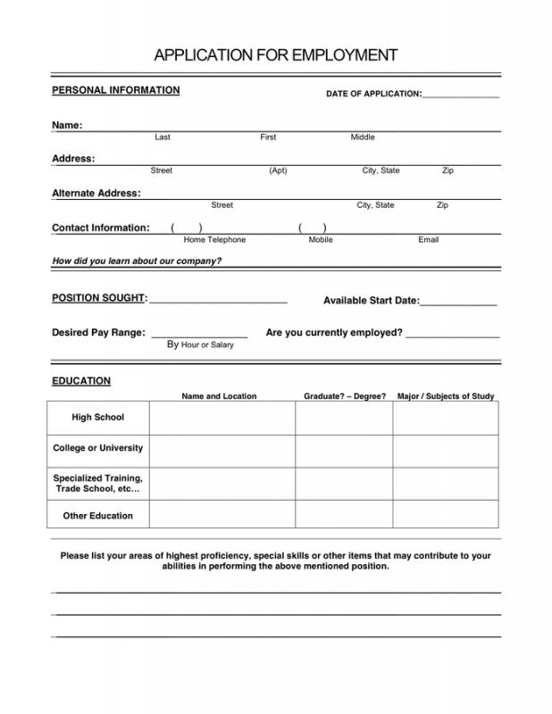 application for employment form