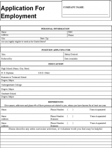 application for employment form generic application for employment