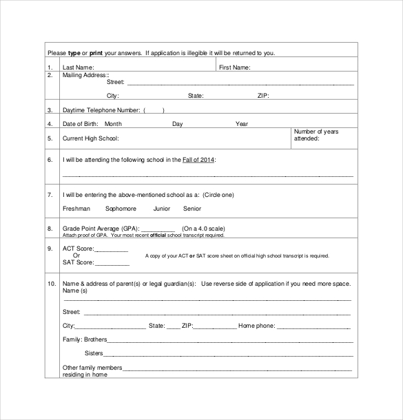 application for scholarship sample