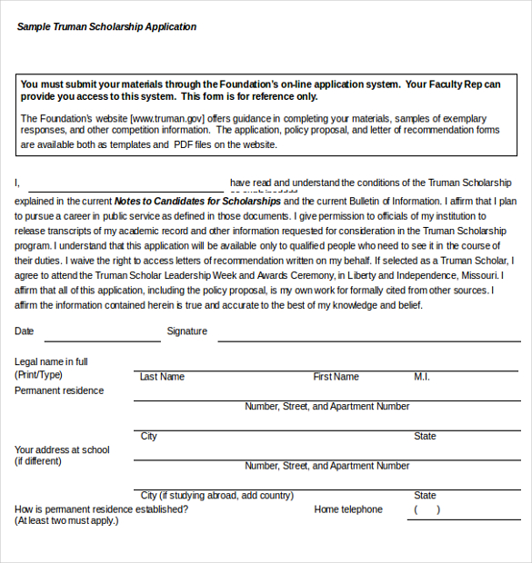 application form for scholarship Scholarship Sample Application For Business Template