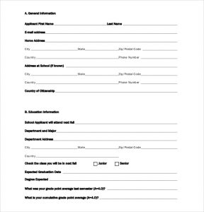 application for scholarship sample university scholarship application form download