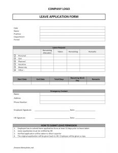 application form template leave application form model