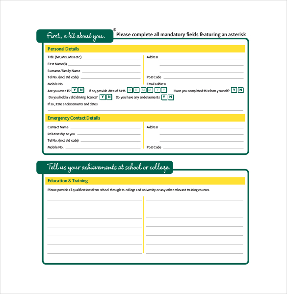 application forms templates