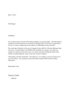 application letter format sample application letter for ojts