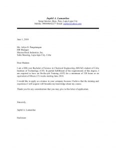 application letter sample ojt application letter