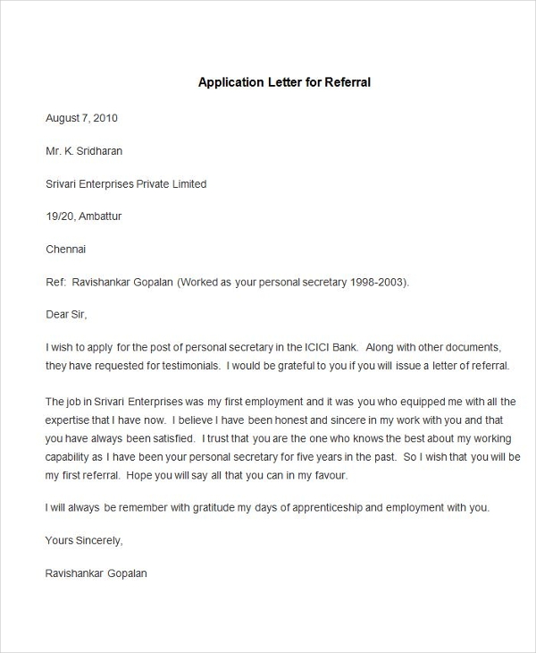 application letter sample