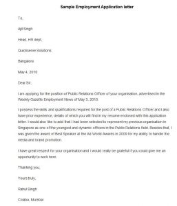 application letter template sample employment application letter