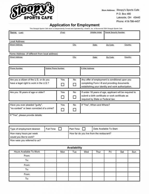 applications for employment templates