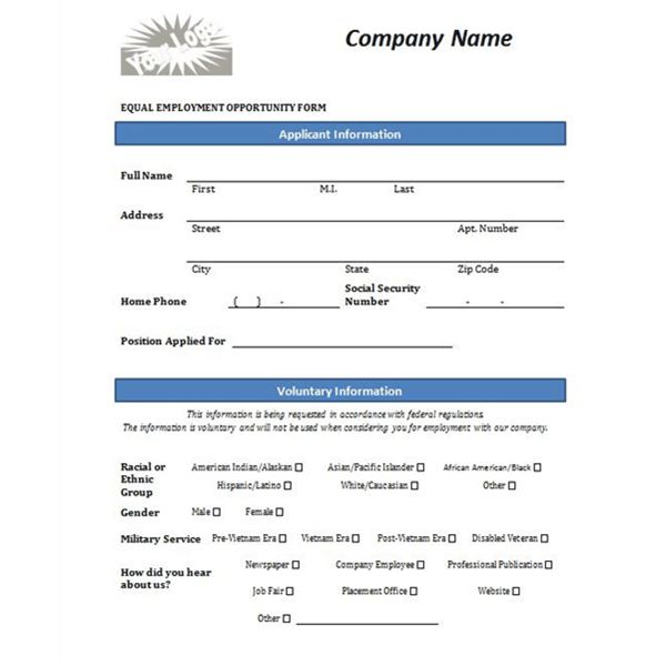 applications for employment templates