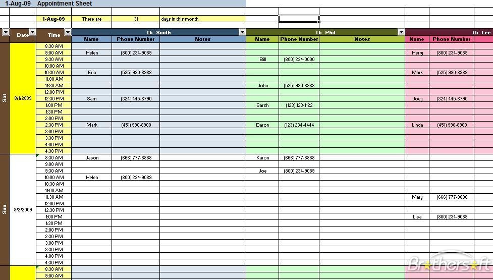 appointment schedules templates