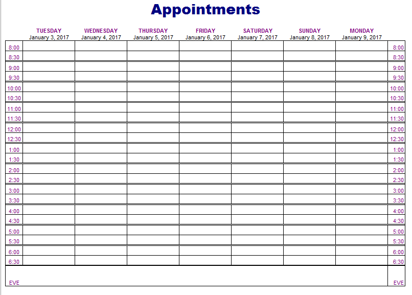 Appointment Schedules Templates Template Business